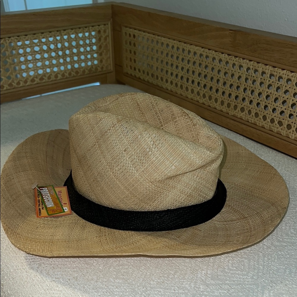 Tan Straw Hat with Black Band